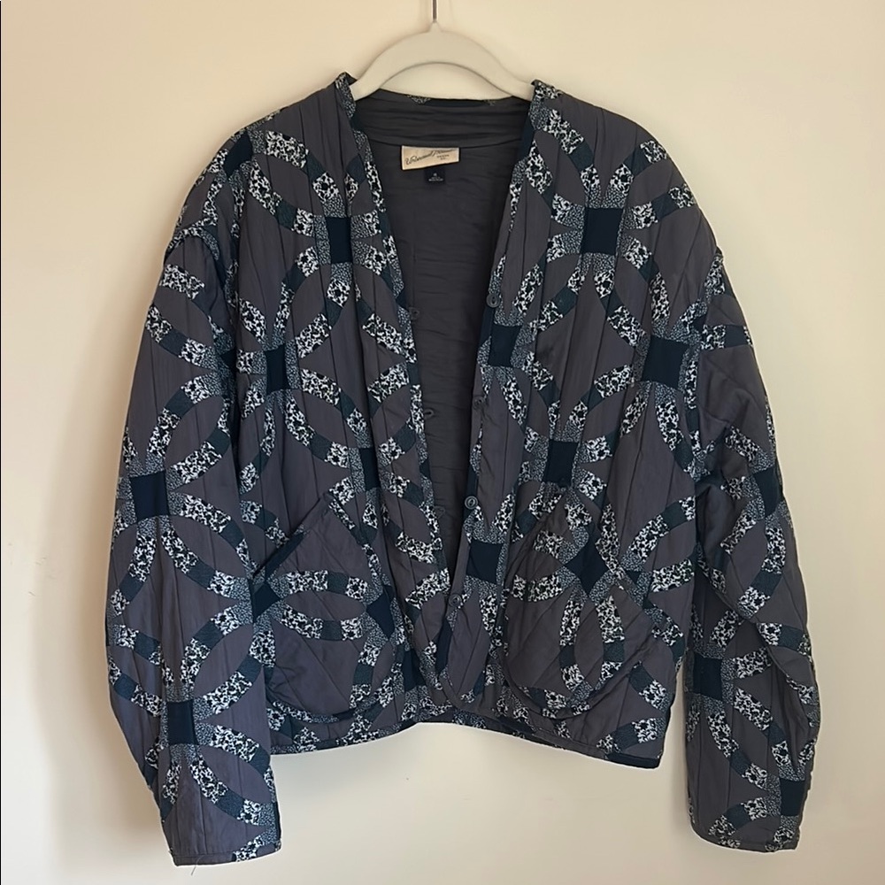 Oversized Quilted Jacket Bomber Blue Boho Artsy Coat